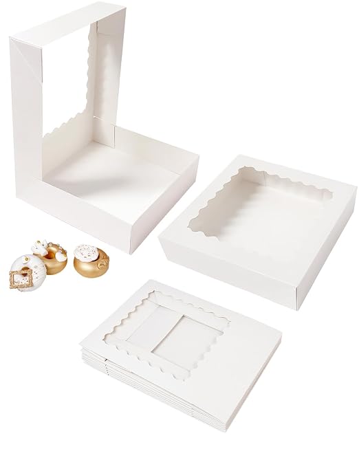 Bakepacker 90pcs White Pie Boxes 8x8x2.5 inches Easy Assemble Macaroon Cookie Boxes Bakery Boxes with Window for Bakery (Auto-pop Up)