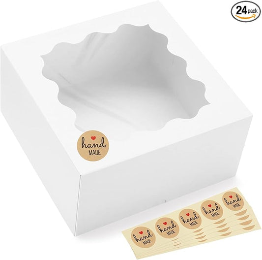 Eupako Auto-popup 10x10x5 Cake Boxes with Window, 24pcs Quick Fold White Bakery Boxes, Easy Assemble Gift Box for Pies, Cookies, Pastries, Chocolates, Party, Wedding