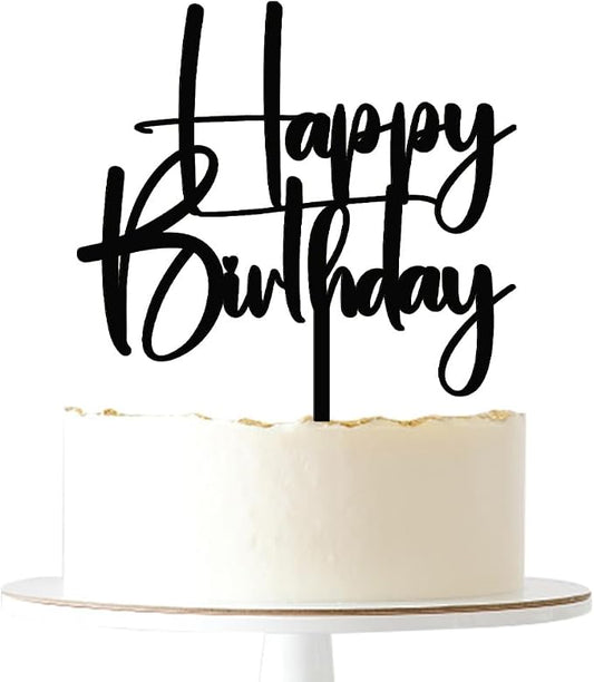 Acrylic black Happy Birthday Cake Topper, Happy Birthday Cake Bunting Deco, Baby Gender Reveal Party/Anniversary PartyDecoration Supplies (Acrylic black)