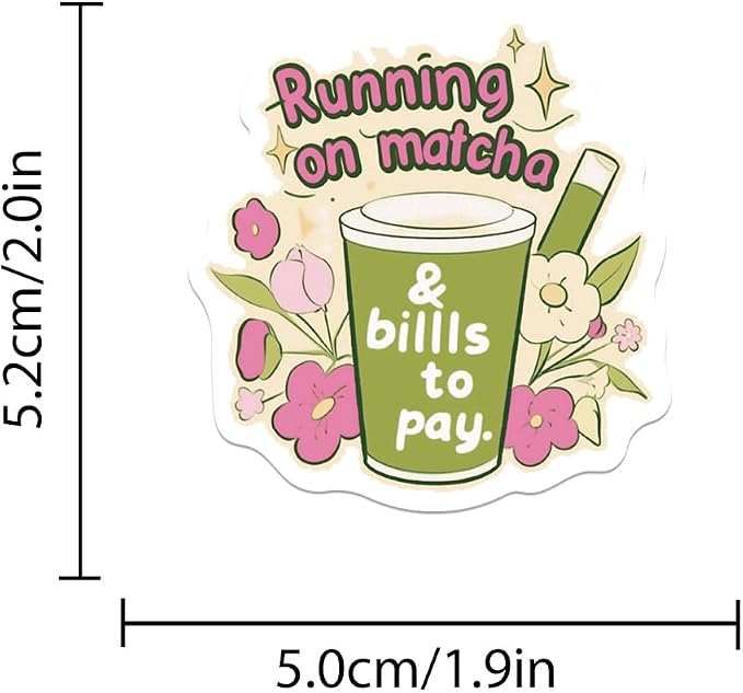 Cute Love Matcha Aesthetic Stickers for Girls, 50PCS Funny Pink Green Vinyl Waterproof Sticker for Water Bottle Scrapbook Laptop Journal Decals, Matcha-Beverage Decoration, Party Favors