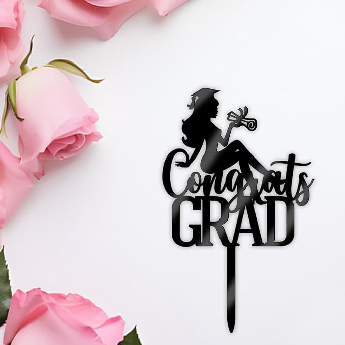 Congrats Grad Cake Topper,2026 Graduation Cake Topper, Congrats Grad Decorations,2026 High School/College/Senior Graduation Party Decorations Supplies. (Acrylic black)