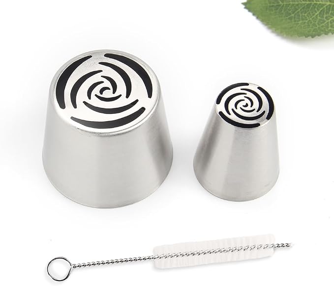 14 PCS Russian Piping Tips Set,Stainless Steel Icing Nozzles for Cake Decorating, Cream Flower Bouquet DIY Cookies, Desserts Baking Tools 1 XXL, 1 XL, 1 Medium Leaf, 10 Piping Bags, 1 Brush