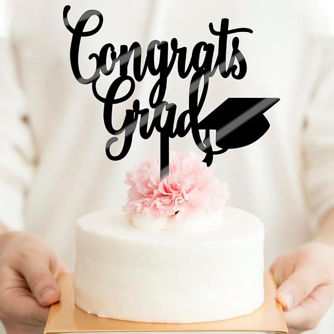 Congrats Grad Cake Topper,2026 Graduation Cake Topper, Congrats Grad Decorations,2026 High School/College/Senior Graduation Party Decorations Supplies. (Congrats Grad Acrylic black)
