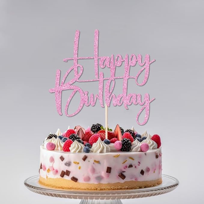 pink Happy Birthday Cake Topper, Happy Birthday Cake Bunting Deco, Baby Gender Reveal Party/Anniversary Party Decoration Supplies (1)