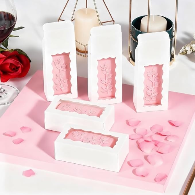JCXGRVC 40PCS 3.5"x2.36"x1.2" Elegant White Soap Boxes with window, Homemade Soap Packaging Gift Boxes, Small Bakery Boxes for Macarons, Cookies & Candies, Wedding & Birthday Party Favors