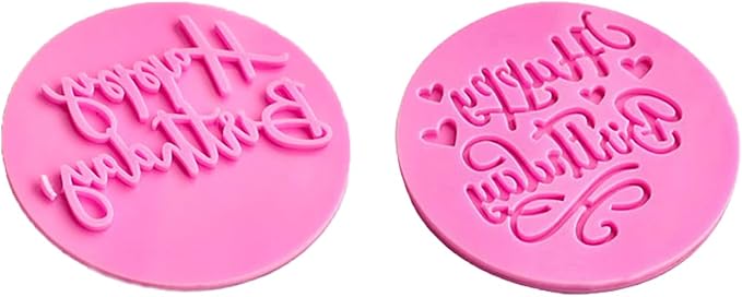 2 PCS Happy Birthday Fondant Embosser，Cookie Stamps，Fondant Letter Stamps，Birthday Cookie Cutters，Embosser Stamp，Happy Birthday Stamp，DIY Baking Cake/Sugar Paste/Cupcake/Chocolate (3.15 Inch, Pink)