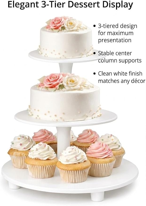 Oasis Supply 3-Tier Cake Stand – White Plastic Tiered Dessert Display Stand, Cupcake Stand for Cakes, Cupcakes, Weddings, Parties & Dessert Table Decorations