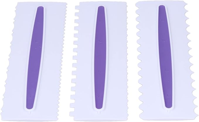 3 Pack Cake Scraper Set Plastic Icing Smoother with Glossy Finish for Cake Decorating Edge Design
