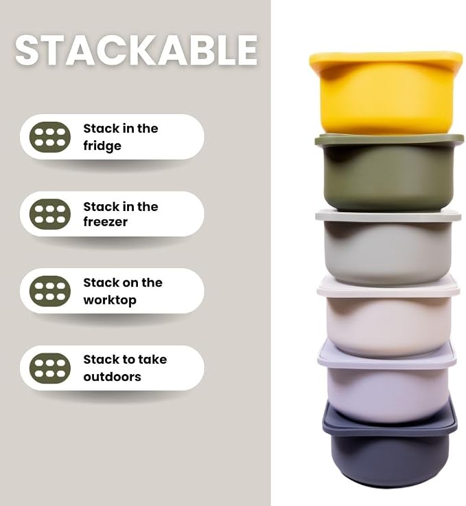 Babadoh Pizza Dough Proofing Silicone Containers with Lids | Pizza Making Accessories | Set of 6 | Dough Color | Original Size (make 12" Pizzas)