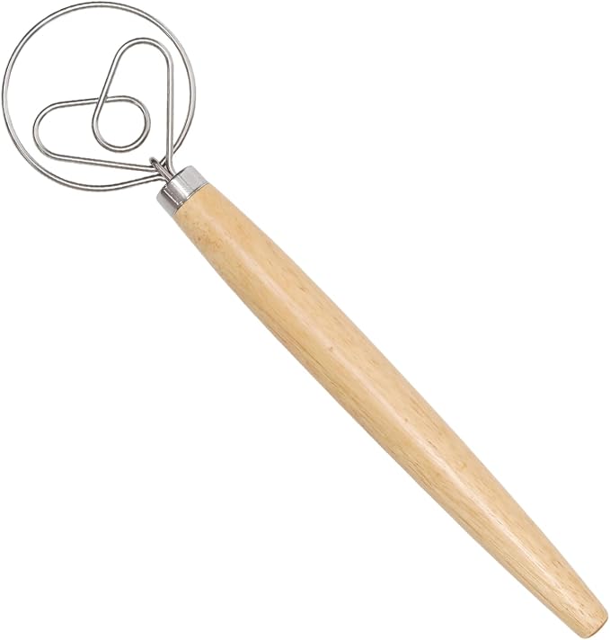 2 Pcs Danish Dough Whisk, Stainless Steel Hook Dutch Hand Whisk for Sourdough Bread Wooden Handle Dough Mixer, Baking Supplies for Cake Pizza Kitchen Tools(Heart-shaped)