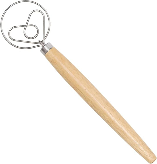 2 Pcs Danish Dough Whisk, Stainless Steel Hook Dutch Hand Whisk for Sourdough Bread Wooden Handle Dough Mixer, Baking Supplies for Cake Pizza Kitchen Tools(Heart-shaped)