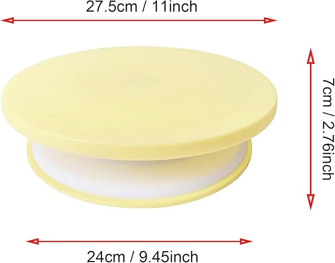 Cake Decorating Turntable 11 Inch Cake Turntable Anti-Slip Rotating Cake Stand for Decorating(1pcs Yellow)
