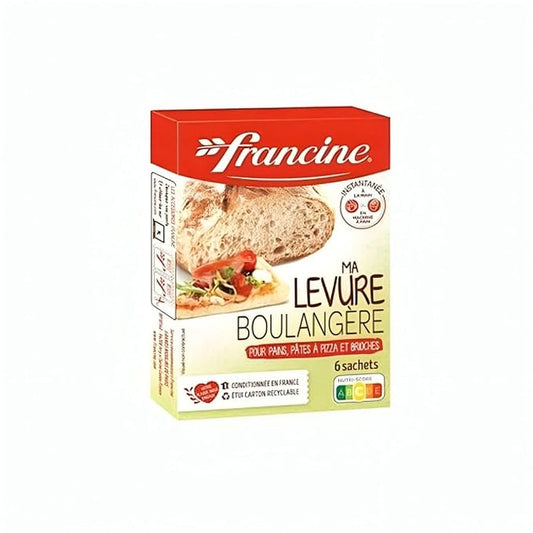 Francine - yeast for baking bread - (6x5g sachets) 30g - bread machine yeast - levadura para hacer pan - Instant dry yeast. Plant-based. French Imported.