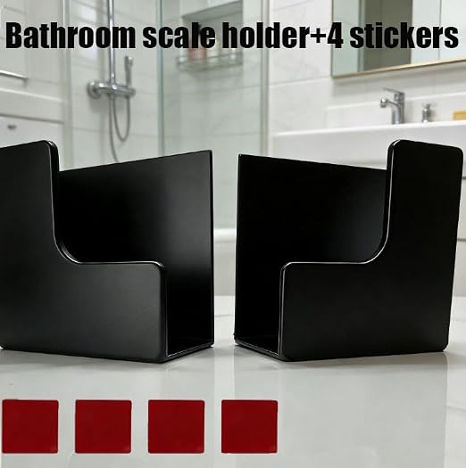 Weight Scale Holder for Wall – Adjustable Storage Bracket for Body Fat & Digital Scales, Universal Fit for Home Gym, Bathroom, Kitchen with 4Pcs Stickers (Black