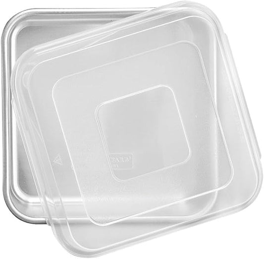 Nordic Ware Natural Aluminum Commercial Square Cake Pan with Lid, Exterior 9.88 x 9.88 Inches
