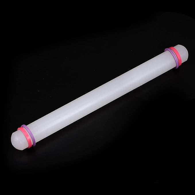 HARFINGTON Fondant Rolling Pin 13 Inch x 0.98 Inch Adjustable Guide Rings Non-Stick PP Plastic Fondant Roller Dough Roller Kitchen Decorating Tools for Cookie Pastry Pizza Clay