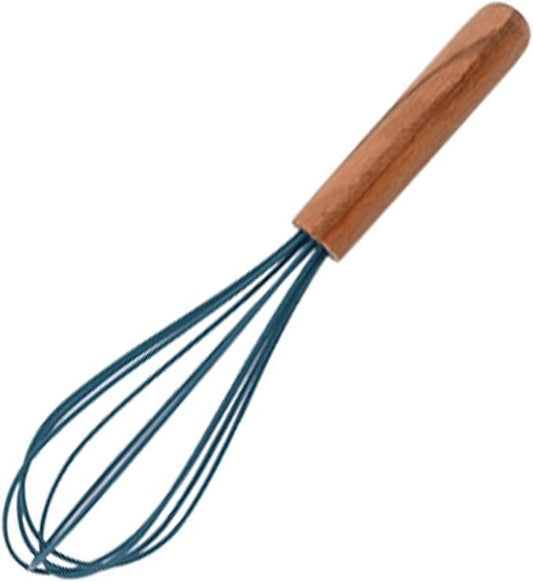 1pc Blue Silicone Egg Whisk, Balloon Egg Beater, Wooden Handle Cooking Utensils for Blending Whisking Beating Stirring Cooking Backing