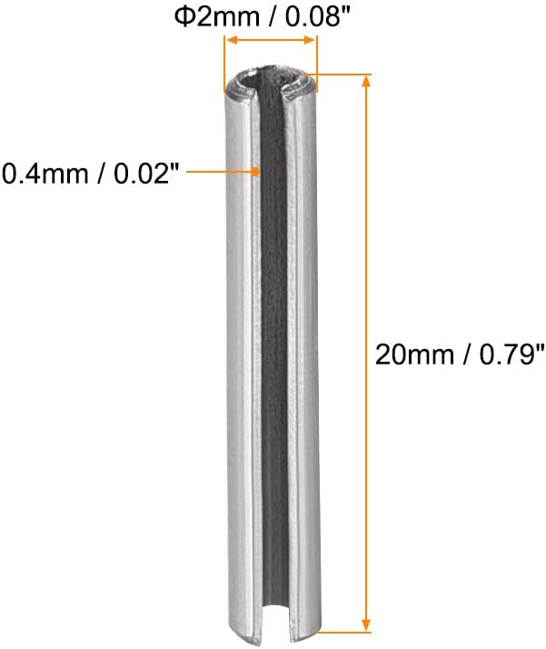 uxcell Slotted Spring Pin - M2 x 20mm 304 Stainless Steel Split Spring Roll Dowel Pins Plain Finish 20Pcs