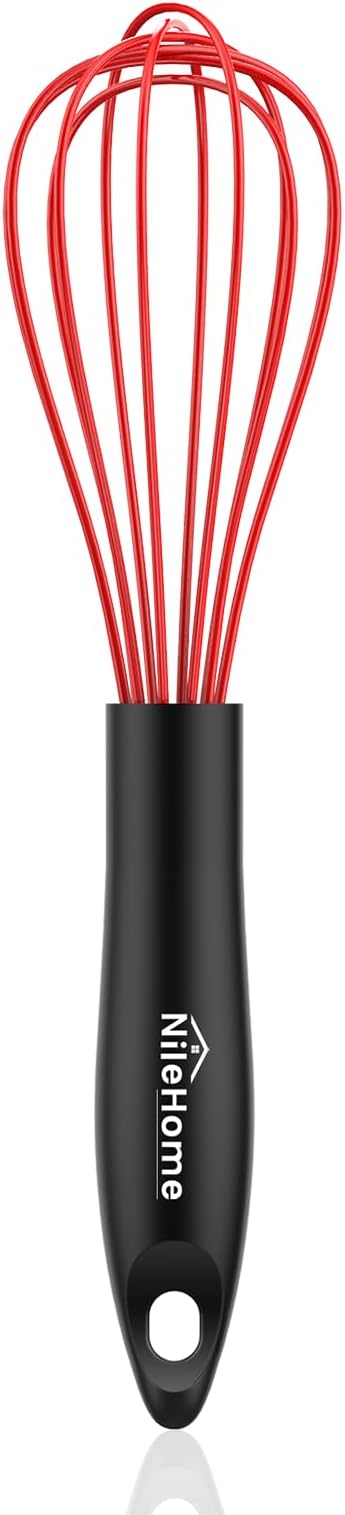 NileHome Silicone Whisk 10", Kitchen Whisk Kitchen Wisk Wire Whisks for Cooking, Whisking, Blending, Beating, Stirring-Red