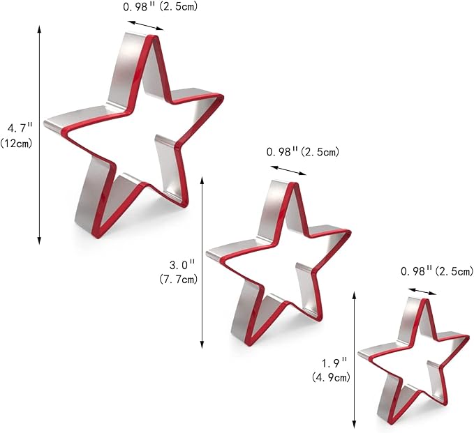Star Cookie Cutters Set of 3, Stainless Steel Star Shape Cutters for Sandwich Biscuit Fondant Cake Cheese