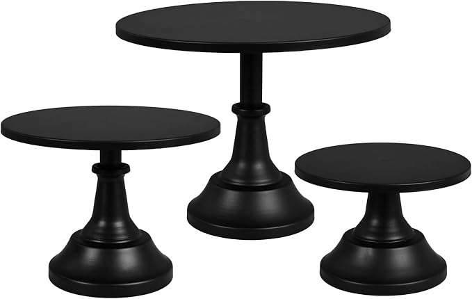 3 Pcs Cake Stand Set Metal Round Cake Holder Cupcake Stands 8/10/12 inch Black Dessert Display Stands Dessert Table Decorations for Birthday Parties, Baby Shower,Wedding Banquets and Anniversary