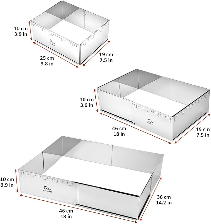 Rectangular Shaped Cake Ring Mold Stainless Steel Heavy Duty Adjustable Tiramisu Pan Big Size Extensible Pastry Mould Form for Baking - 10 x 7 x 4 inch