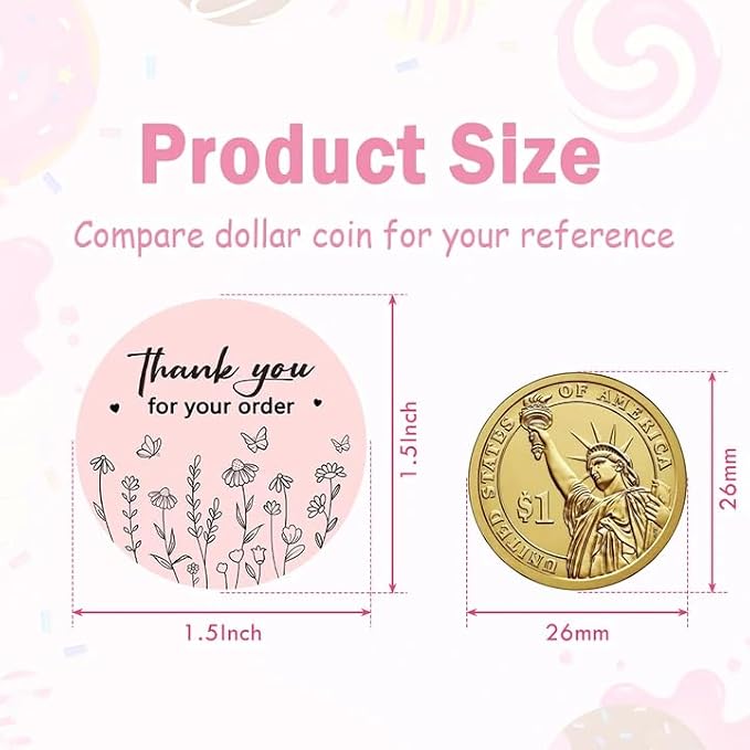 Louise Maelys 1.5 Inch Thank You for Your Order Stickers-500 pcs Thank You Stickers for Packaging Labels for Small Businesses and Small Shops