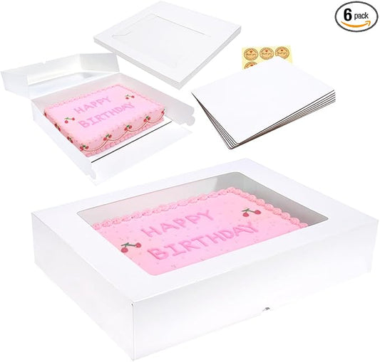 6 Pack 19x14x4 Inch Auto-Popup Large Rectangle Cake Boxes with Thick Cake Boards, Half Sheet Bakery Boxes for Pastry Baking,Cupcake,Muffins & Pie
