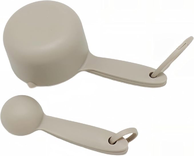 Cute Plastic Measuring Set of 10, 5 Cups & 5 Spoons for Baking & Cooking, Khaki