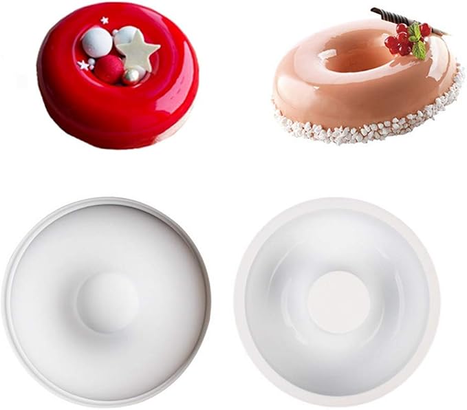 Hewnda 2-Pack 7 Inch X 1-1/2 Inch Round Silicone Donut Mould - Chocolate Mousse Mould - DIY Decorative Baking Tray - Baking Tools Cake Decorating Plate (white)
