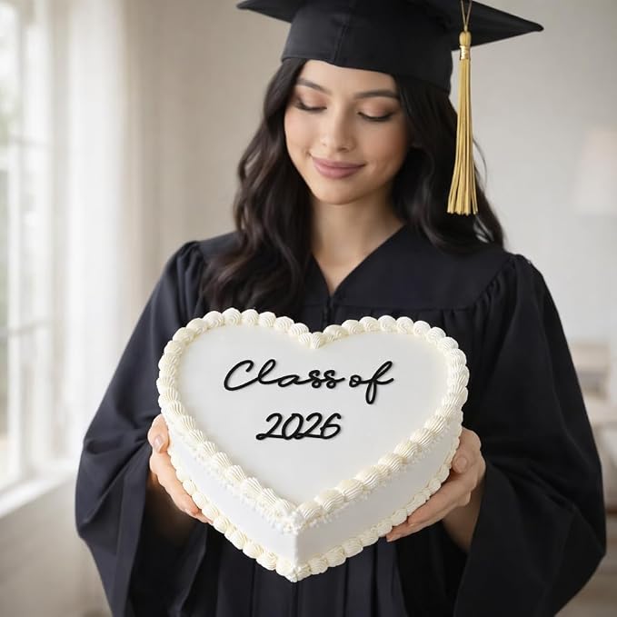 Class of 2026 Cake Topper, Graduation Cake Topper 2026 for Her, Cute Aesthetic Grad Cake Decoration for Girls, Black Acrylic Flat Cake Topper Party Photoshoot (class of 2026)