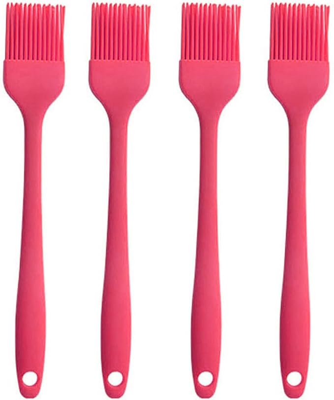 Silicone Oil brush, for BBQ Kitchen Cooking Baking and Grilling (4 PCS,Rose red)