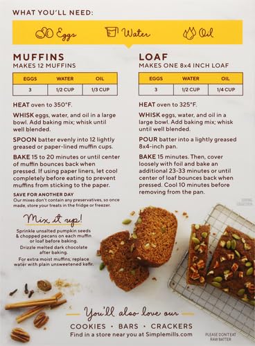 Simple Mills Almond Flour Baking Mix, Pumpkin Muffin & Bread Mix - Gluten Free, Plant Based, Paleo Friendly, 9 Ounce (Pack of 2)