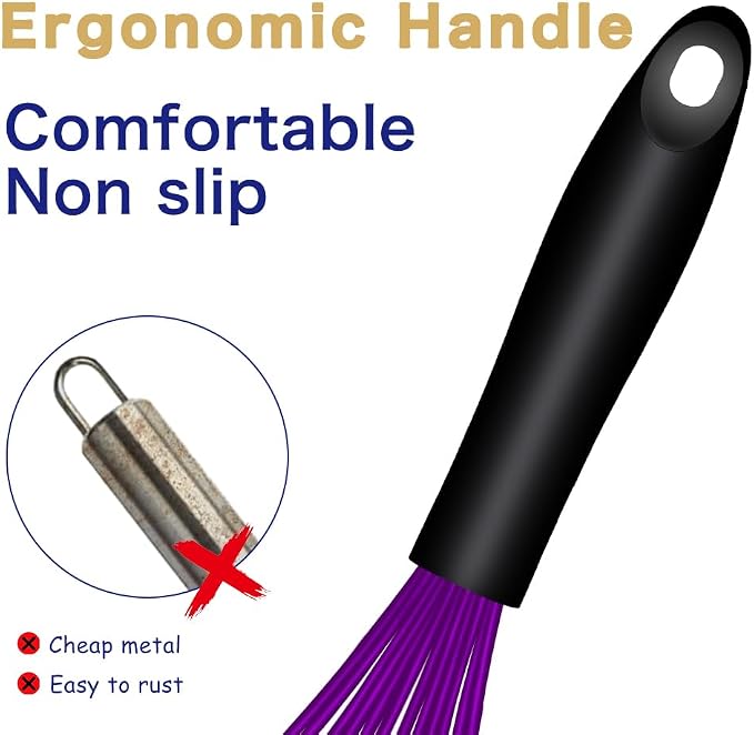 OYV Dishwasher Safe Multicolor Silicone Whisk, Sealed Waterproof Design Set of 3, Professional Kitchen Whisks for Cooking Non-Scratch, Silicone & Stainless Steel Whisk, Heat Resistant Egg Beater