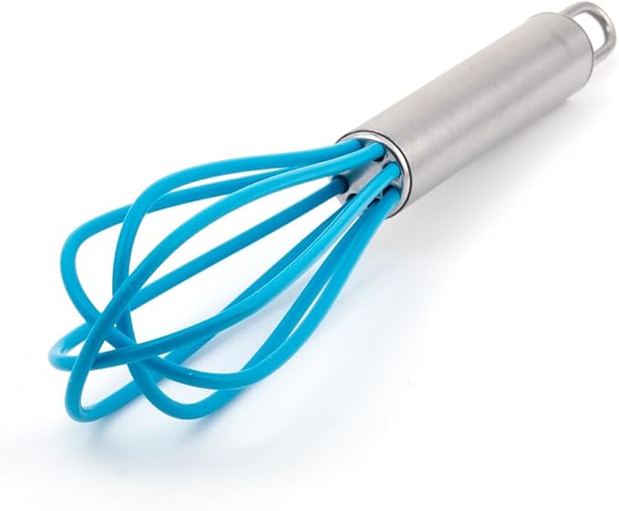 Mini Whisks 6 inch 4Pcs silica gel stainless steel Whisk, Hand Egg Mixer for Flour Cake Egg, Kitchen Cooking Baking Use Whisk (blue)