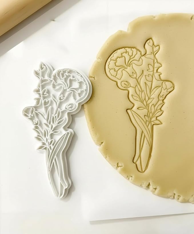 Mother Cookie Cutter Birth Month January Baking Fondant Molds with Plunger Stamps Cake Decor PLA Cutter Molds Gifts for Kids Party 5 inch Kitchen Supplies