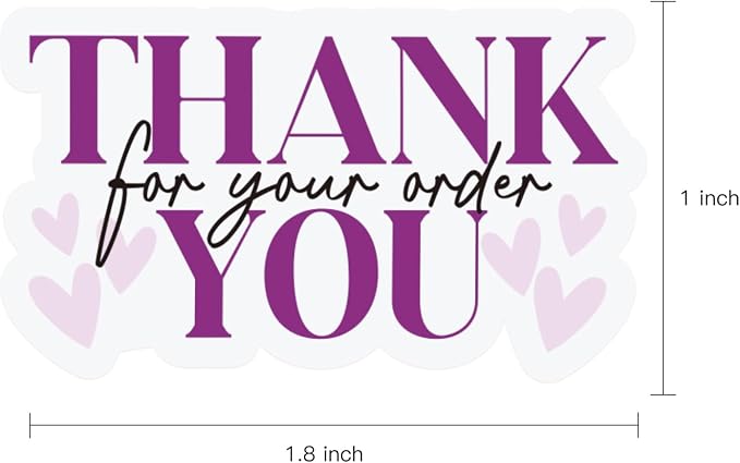 WRAPAHOLIC 1.8 x 1.1 Inch, 500 Total Business Stickers Roll - Purple Thank You for Your Order Text Design, Thank You Lables, Shipping Stickers for Party Decorations