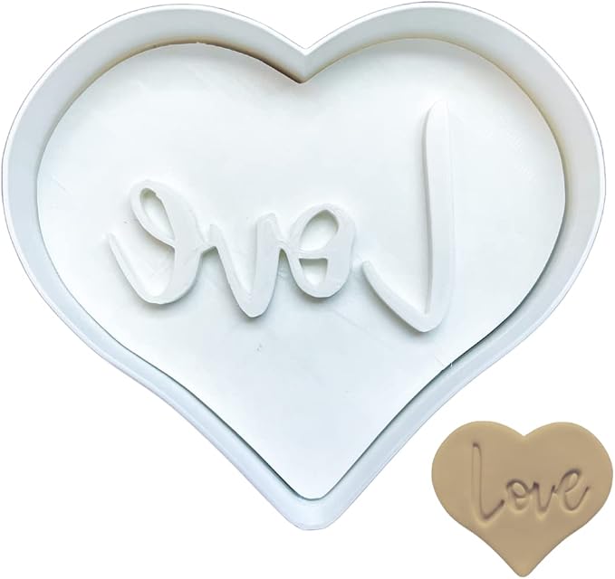Heart Love Cookie Cutter with Stamp – 3.5" Heart Cookie Cutter with Debossed LOVE Design – Valentines Cookie Cutter & Cookie Stamp for Cookies, Fondant, Biscuit Dough, Clay – Durable Baking Tool
