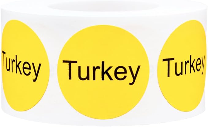 Yellow with Black Turkey Circle Dot Adhesive Stickers, 1 Inch Round Labels, 500 Total Stickers