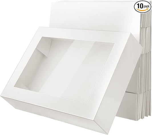 Gersoniel 19x14x4 Inch Half Sheet Cake Boxes Large Rectangle Bakery Boxes with Window Cardboard Treat Packaging Bakery Take out Containers for Pastry Baking Donuts Cupcake Pie(White,10 Pack)