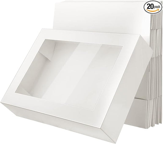 Gersoniel 19x14x4 Inch Half Sheet Cake Boxes Large Rectangle Bakery Boxes with Window Cardboard Treat Packaging Bakery Take out Containers for Pastry Baking Donuts Cupcake Pie(White,20 Pack)