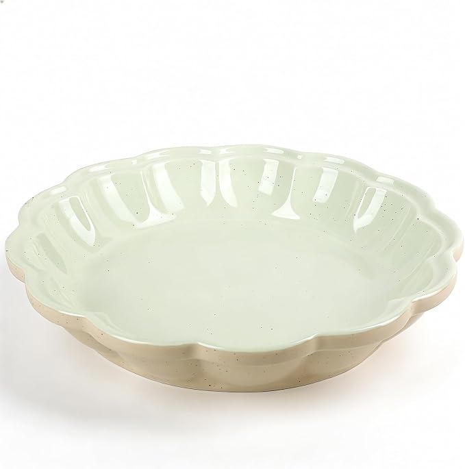 10.2 Inch Ceramic Pie Pan, Fluted Deep Pie Dish, Oven Microwave Safe, Non-Stick Porcelain Pie Plate for Apple Pie, Quiche & Tarts