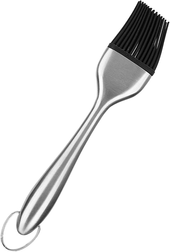 Jeffergarden Basting Brush Silicone BBQ Oil Brush for Grilling with Stainless Steel Handle and Hook for Even Brushing Roasting Food 30cm (Straight handle 20cm)