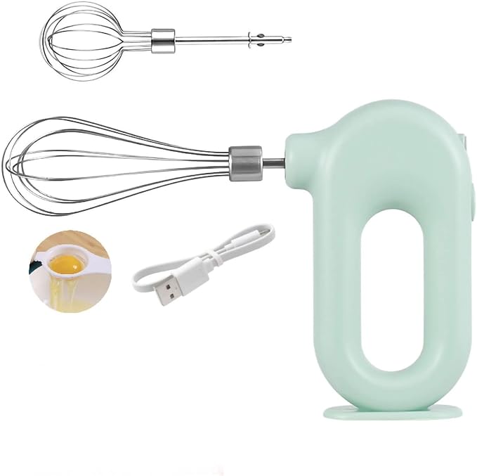 4 Speed Electric Hand Mixer, Electric Hand Mixer Whisk Wireless Rechargeable Handheld Egg Beater Adjustable Cordless Electric Whisk Hand Mixer 1500mAh Small Portable Handheld Mixer (Green)