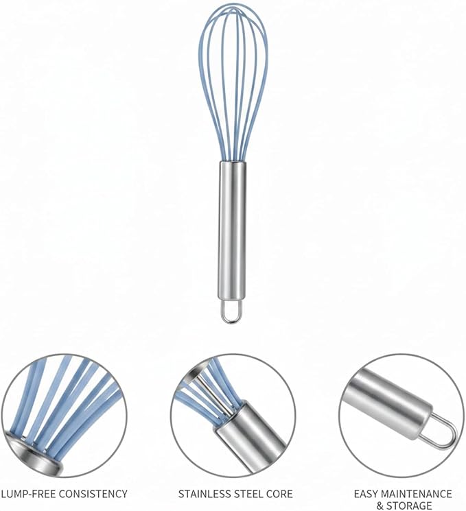 Multipurpose Silicone Whisk for Batters, Sauces & Eggs - Non-Scratch Coated Wires with Stainless Steel Core, 13 Inch Kitchen Tool