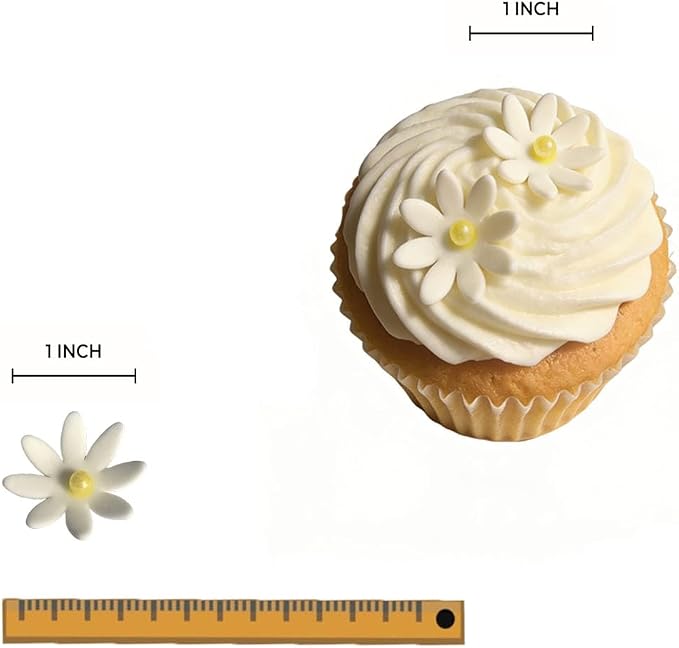 108 Count Edible Flower Cake Decorations, Small Edible Flowers, Sugar Flowers, Cakes & Cupcakes Toppers, Edible Dessert Decorations (0.8 Inch) (8 Petals White)