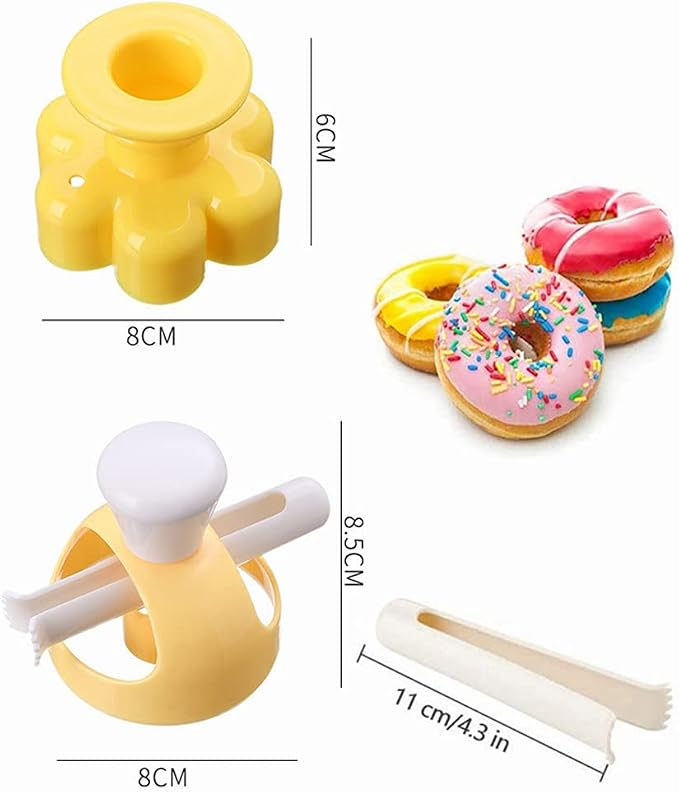 Donut Cutters Set Maker 3 inch Doughnut Cutter Mold, Plastic Round Cookie Cutter for Baking with Dipping Plier, Non-Stick Bread Biscuit Cake Mould Cutter DIY Donut Tools (2 Pack)