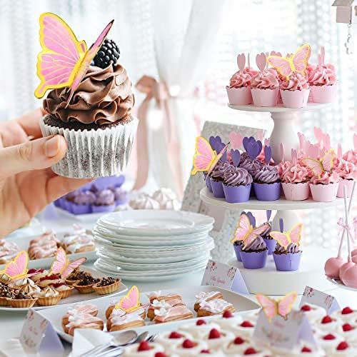 22-Pieces Butterfly Cake Decorations With Happy Birthday Acrylic Cake Toppers for Baby Shower Wedding Birthday Party Decor (Pink)