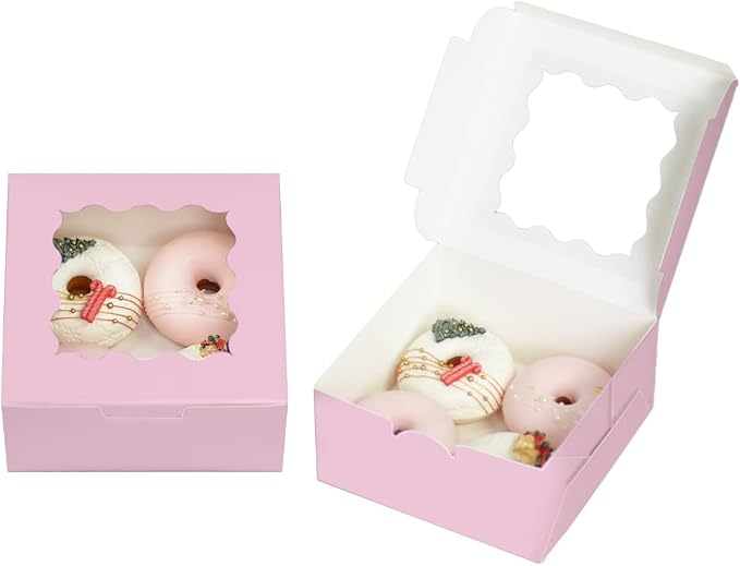 Bakepacker 60pcs Lavender Bakery Boxes with Window 6x6x3 inches Thick & Sturdy Macaroon Pastry Boxes Cookie Boxes for Bakerys