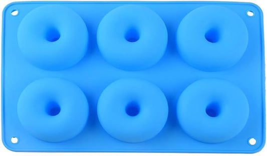 Magik 1-2 Pack Silicone 6 Cavity Donut Mold Donut Mould Pan Baking Tray Bagels Cake Biscuit Muffins Daily Party Events (1, Blue)